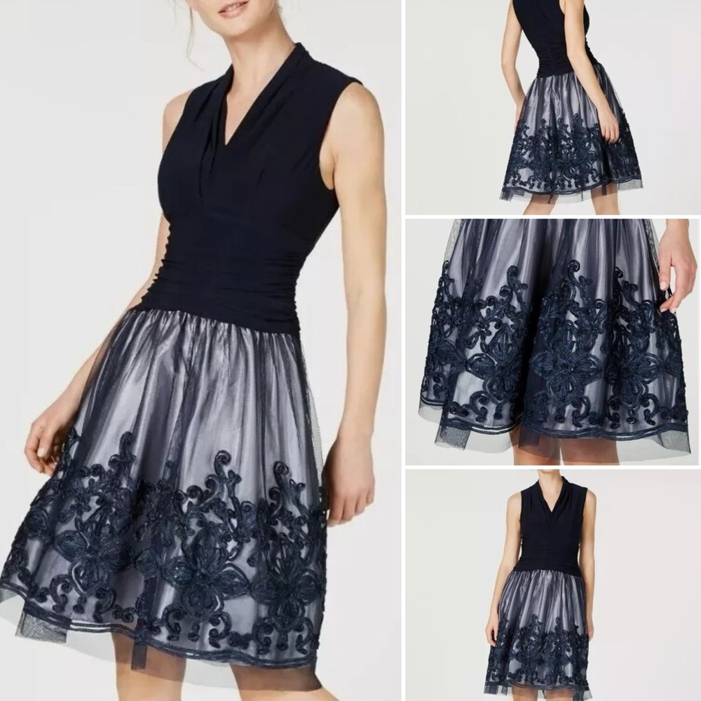 Elegant Navy and Silver Sleeveless Dress